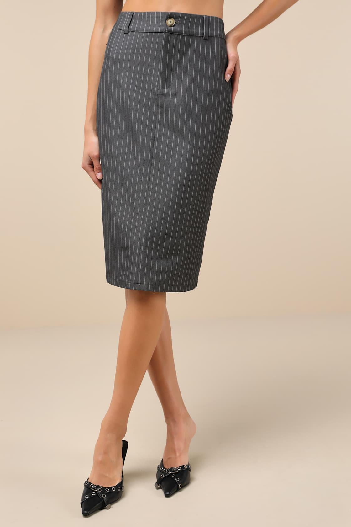 Refined Element Grey Pinstriped High-Rise Midi Skirt Product Image