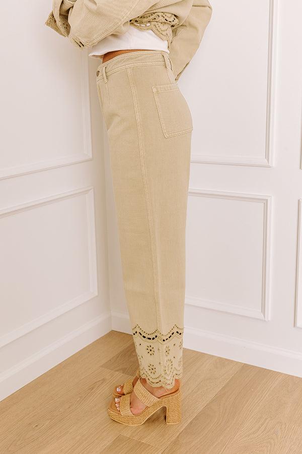 The Clara High Waist Wide Leg Eyelet Jean in Light Martini Olive Product Image