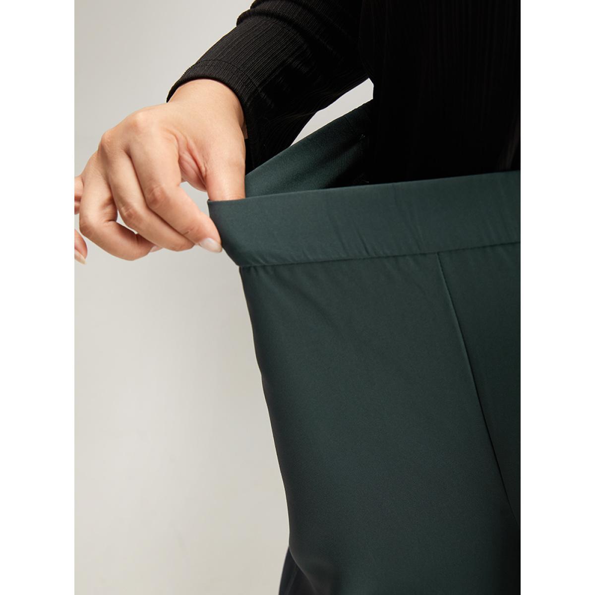 Plus Size Anti-Wrinkle Plain Button Detail Wide Leg Pants Women DarkGreen Office Wide Leg High Rise Work Pants BloomChic 14-16/1X Product Image
