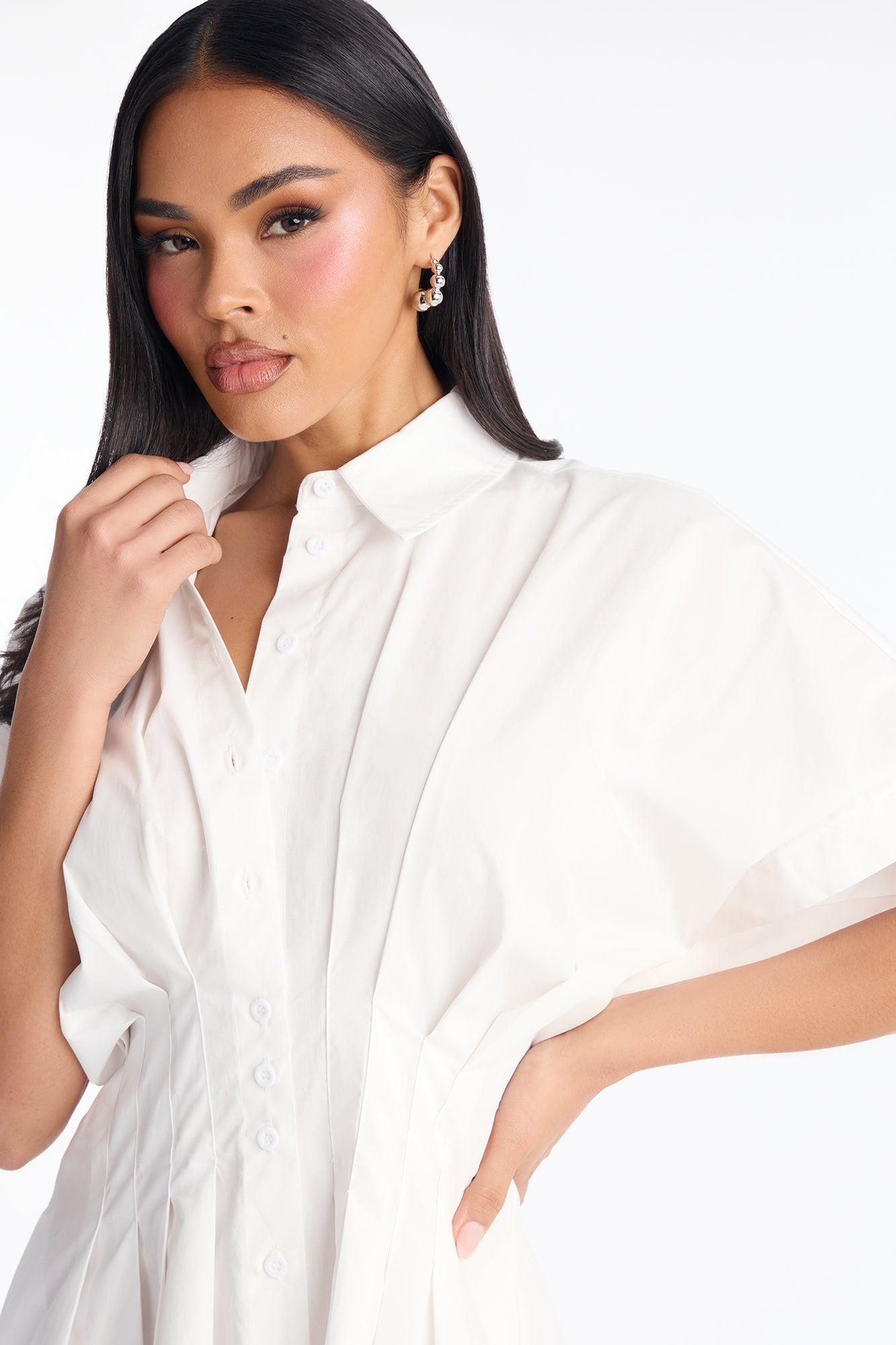 Mavis Short Sleeve Poplin Mini Dress - White Female Product Image