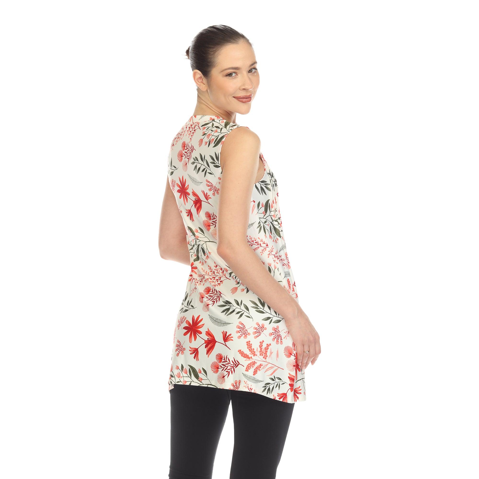 Red Floral Sleeveless Tunic Top Product Image