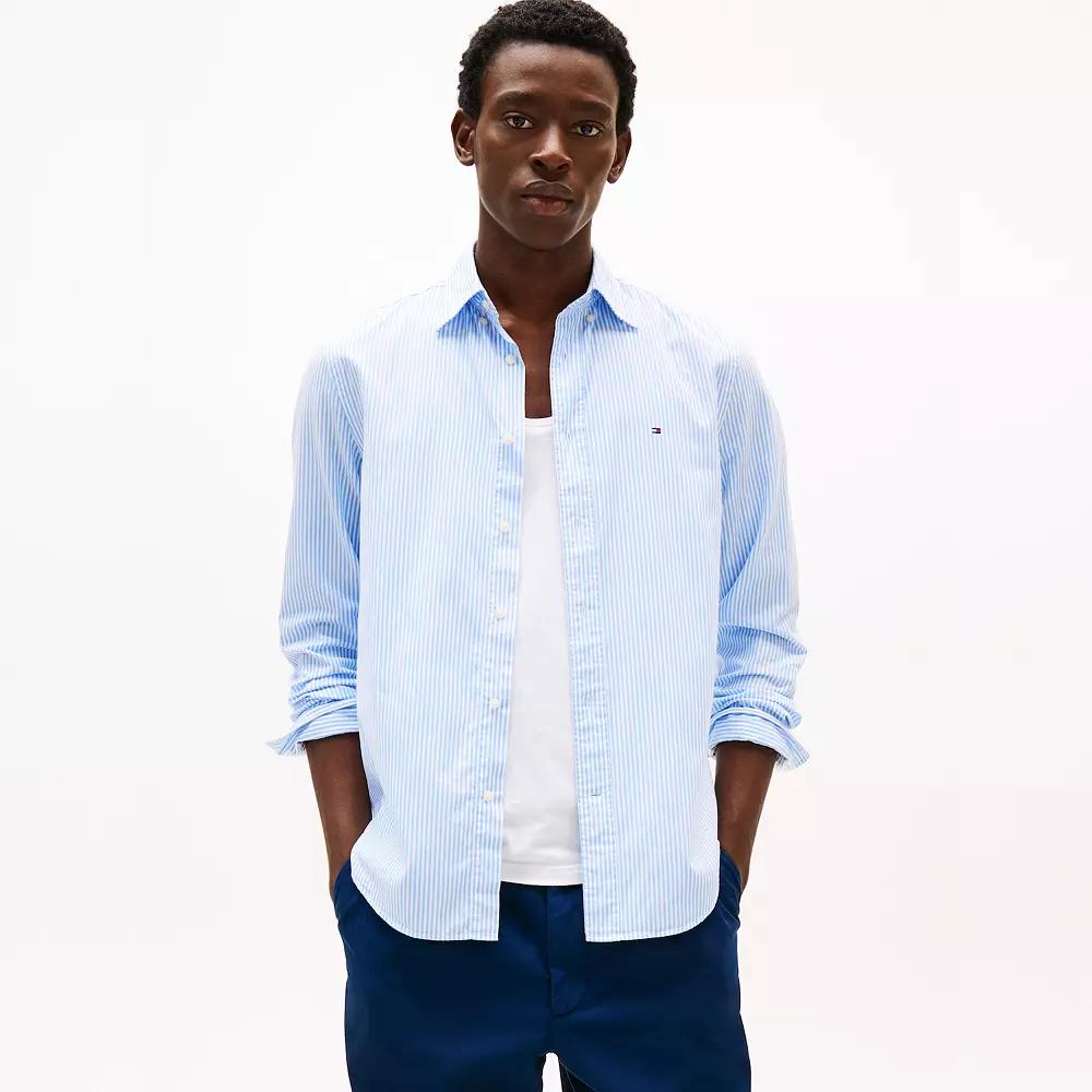 Men's Tommy Hilfiger Flex Poplin Stripe Long Sleeve Shirt,  Product Image