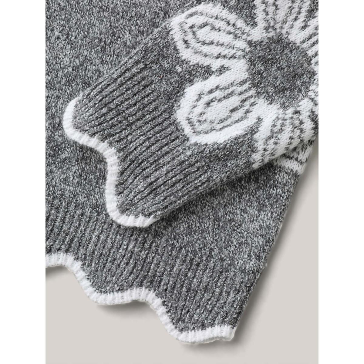 Plus Size Floral Pattern Open-Front Knitted Cardigan DarkGray Women Playful Loose Long Sleeve Casual Cardigans BloomChic 10/M Product Image