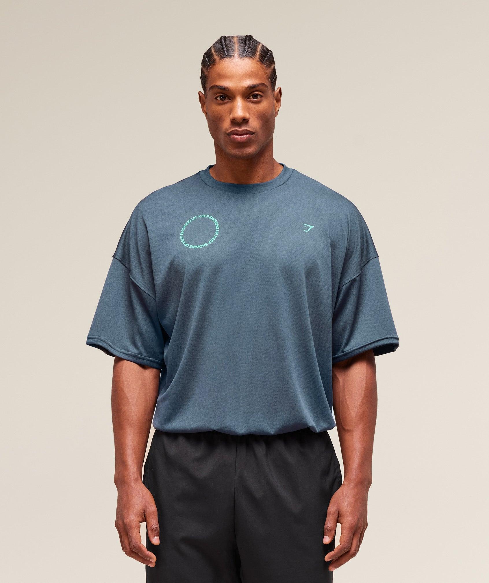 Gymshark Keep Showing Up T-Shirt - Titanium Blue Male Product Image