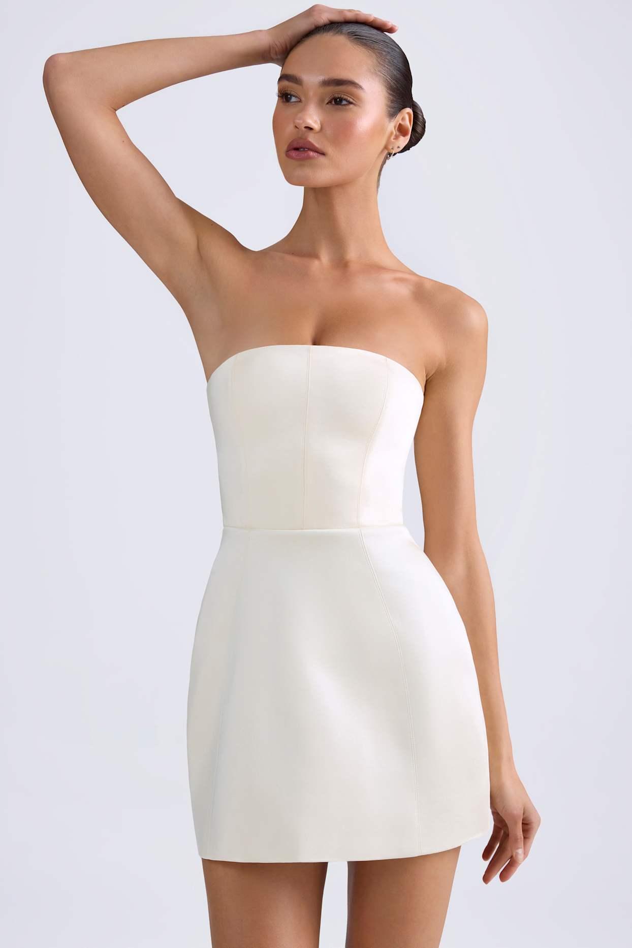 Bandeau Structured Tulip Mini Dress in Ivory Product Image