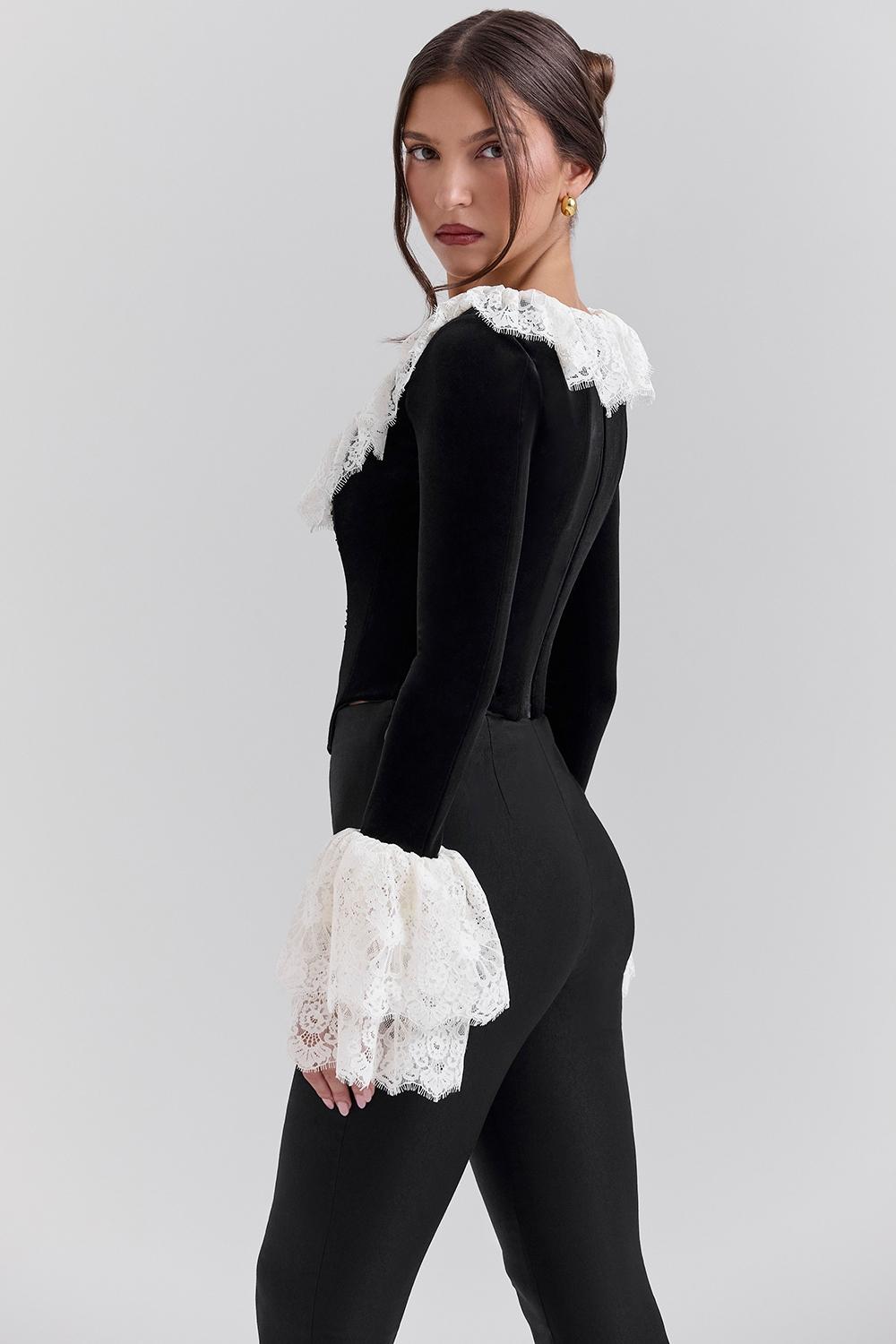 Jacinda  black velvet lace trimmed corset top - sale Product Image