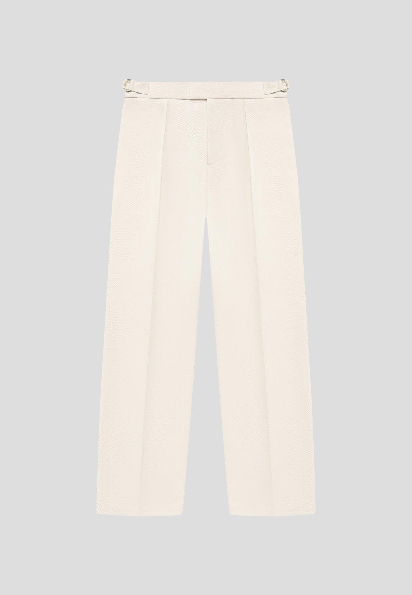 Dorian - Relaxed Fit Twill Pleated Tailored Trousers - Cream Male Product Image