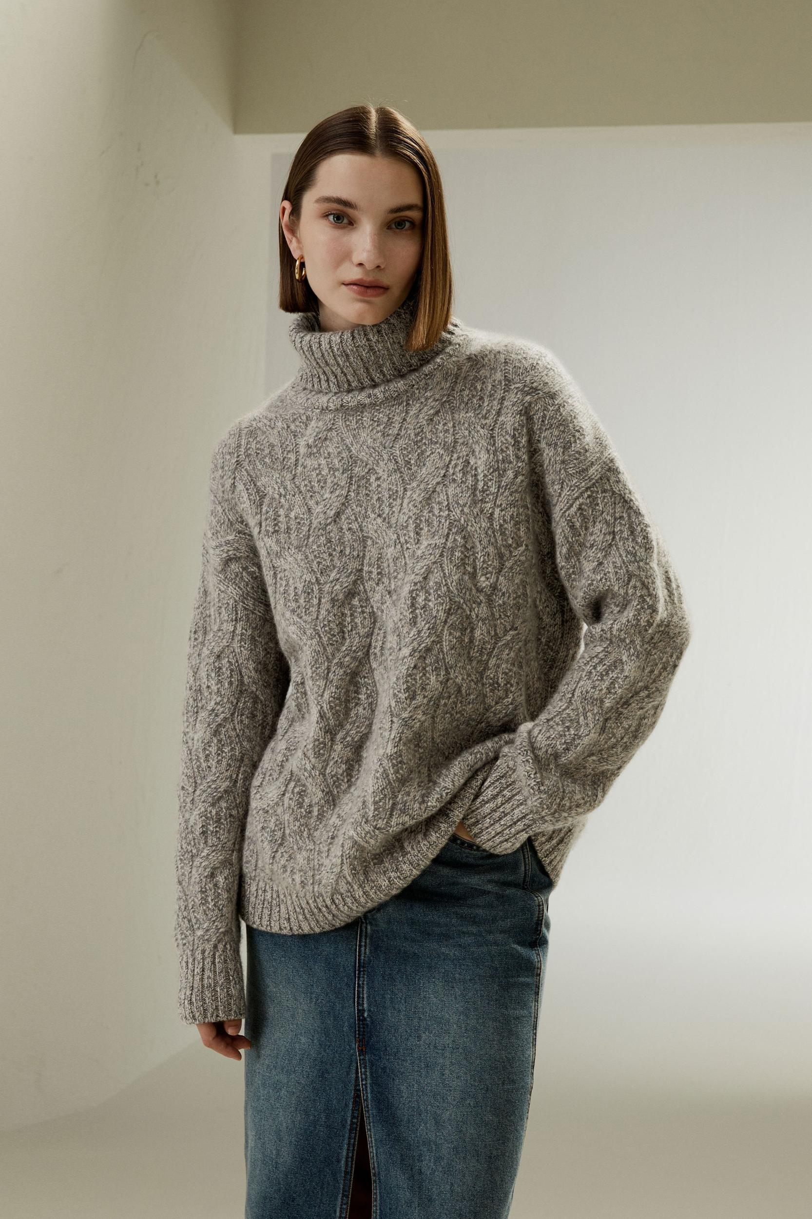 Cable-Knit Cashmere Turtleneck Sweater Product Image