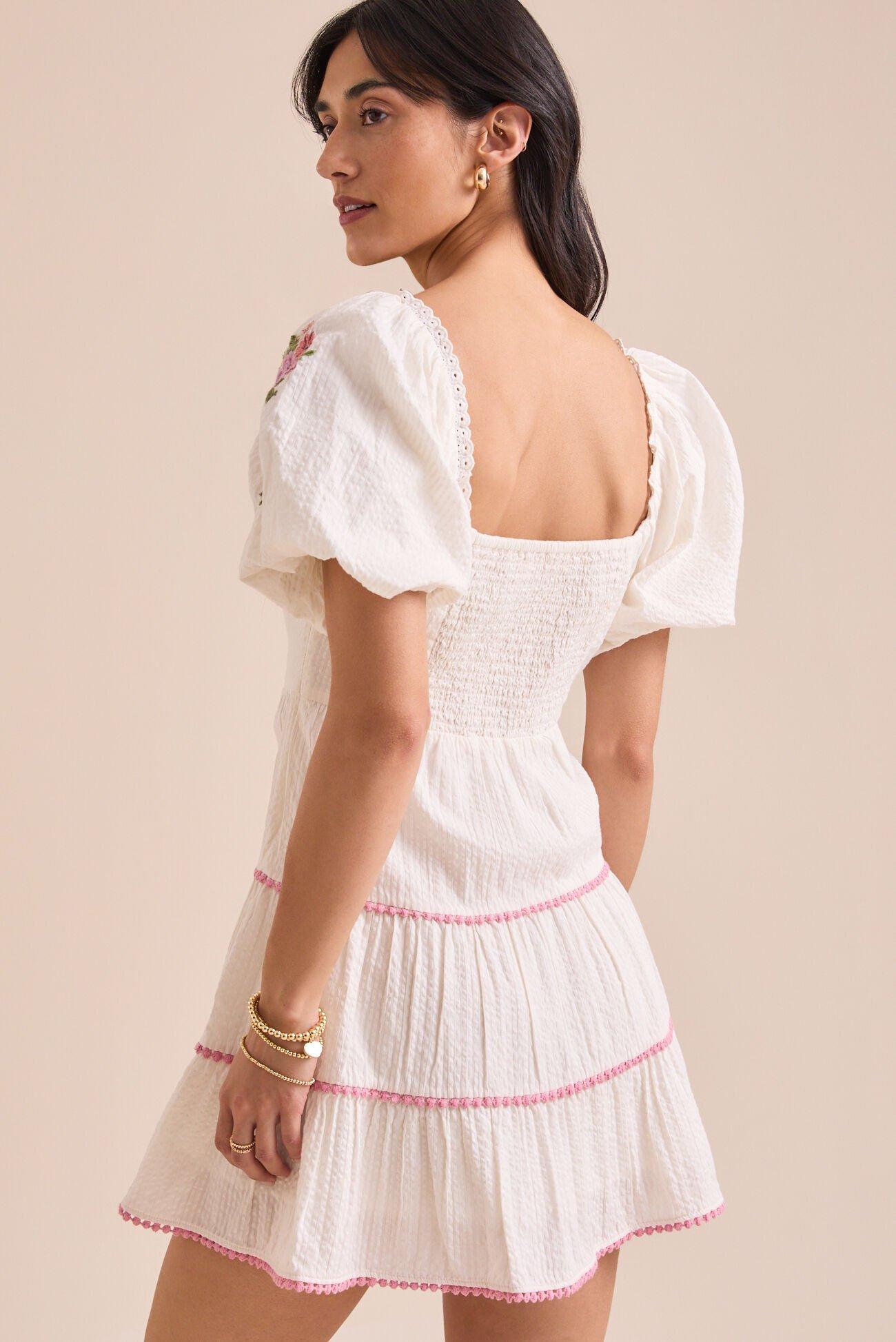 Lacy Puff Sleeve Mini Dress Product Image