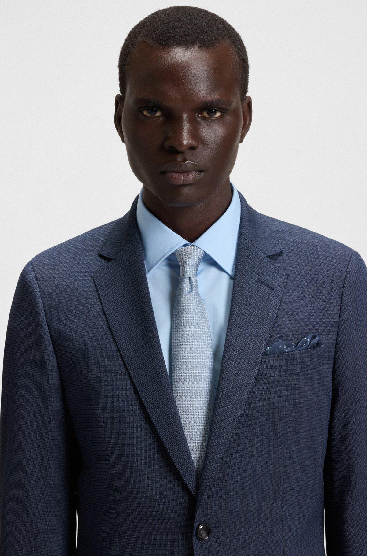 BOSS - Slim-fit suit in micro-patterned stretch fabric - Dark Blue Product Image