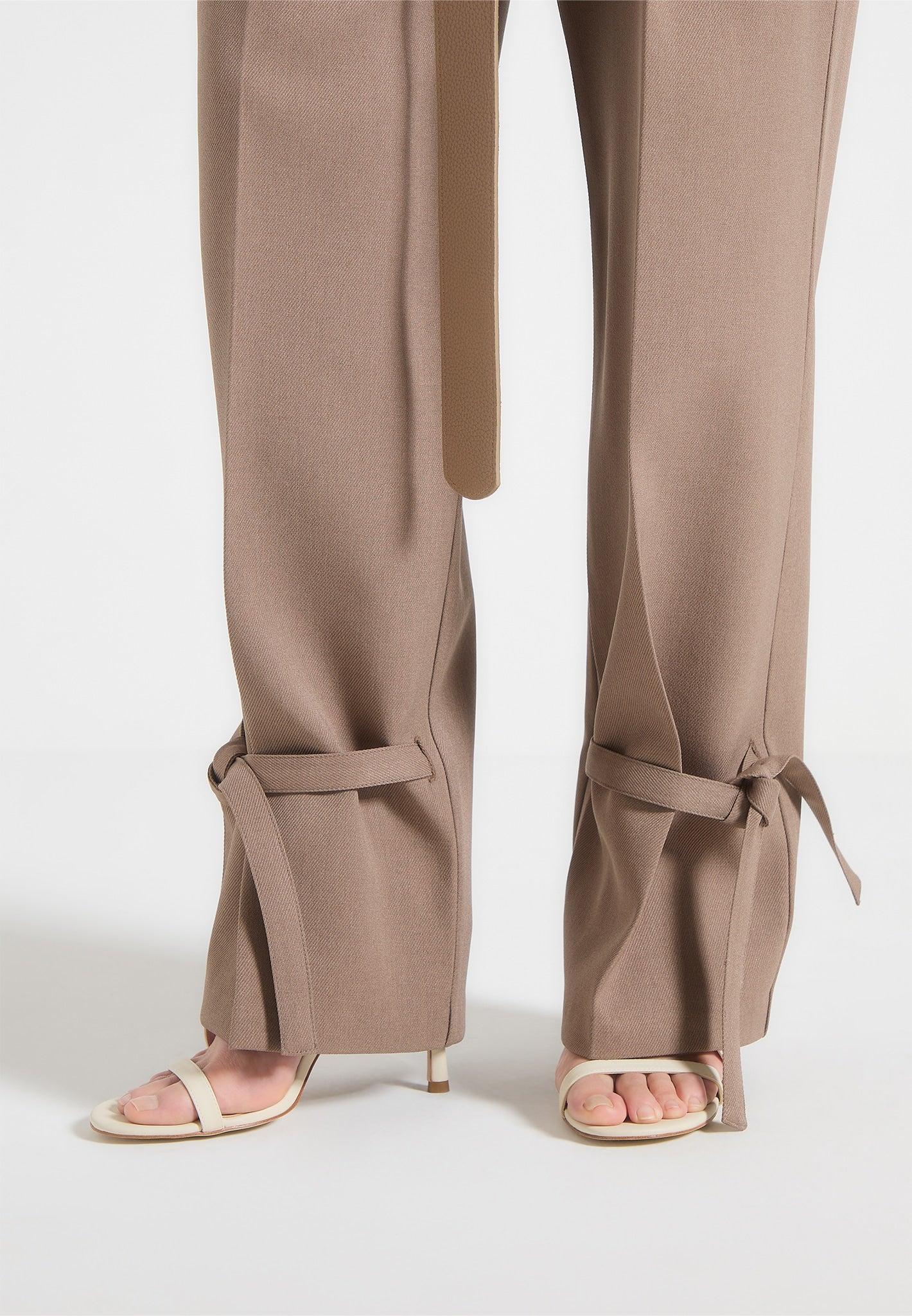 Suzanne - Tailored Trousers with Oversized Belt and Ankle Ties - Taupe Female Product Image
