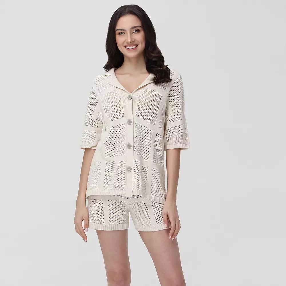 Women's Adyson Parker Notchneck Short Sleeve Woven Pointelle Pajama Shirt & Pajama Shorts, Girl's,  Product Image