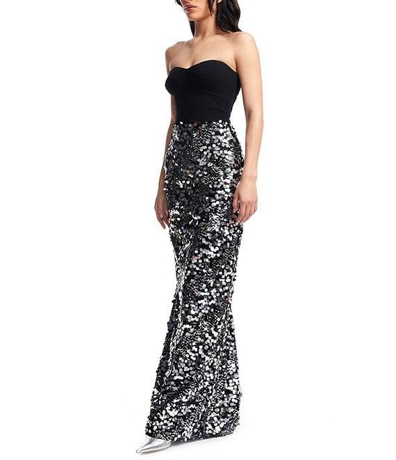 Dress the Population Vada Sequin Strapless Sweetheart Neck Sleeveless Bustier Sheath Gown Product Image