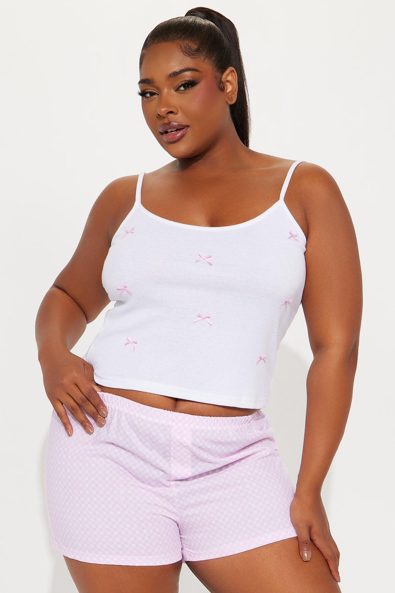 Put A Bow On It Ribbed PJ Boxer Short Set - Pink Product Image