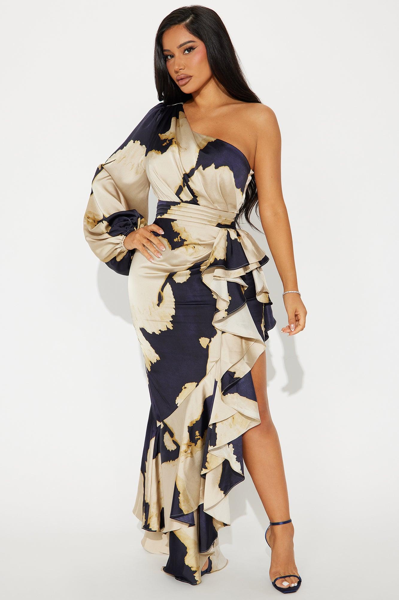 Florence Satin Maxi Dress - Navy/combo Product Image