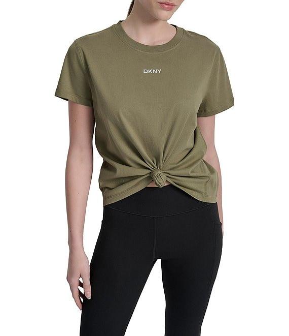 DKNY by Donna Karan Crew Neck Short Sleeve Knot Front Tee Shirt Product Image