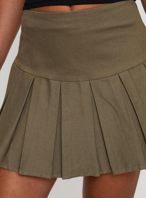 Feodora Pleat Mini Skirt Khaki Product Image