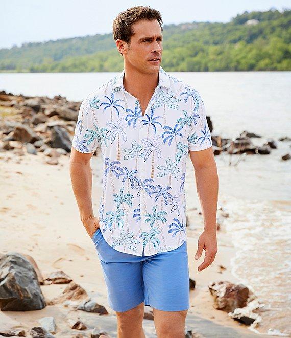 Caribbean Palm Print Performance Stretch Short Sleeve Woven Shirt Product Image