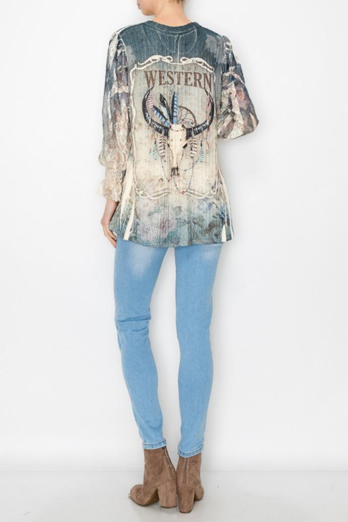 Printed Sweater Lace Sleeves Product Image