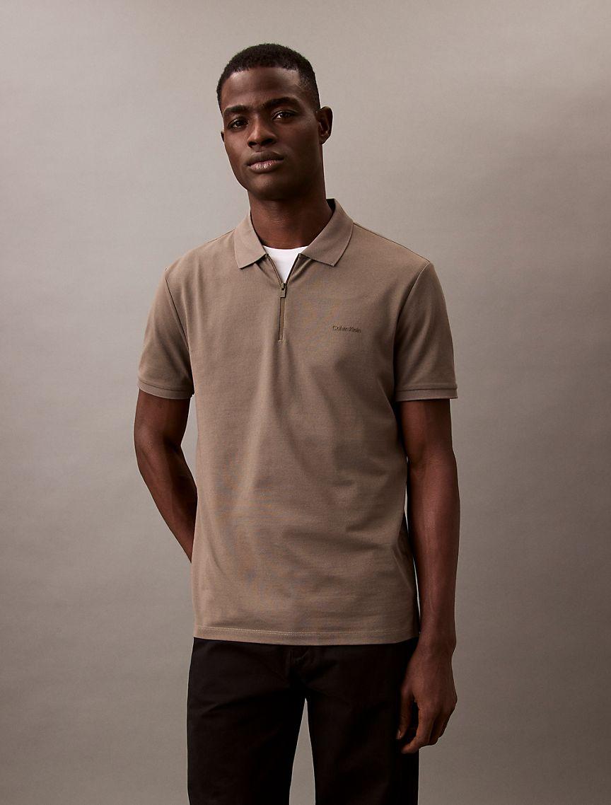 Calvin Klein Mens Tech Pique Zip Polo Shirt - Black Product Image