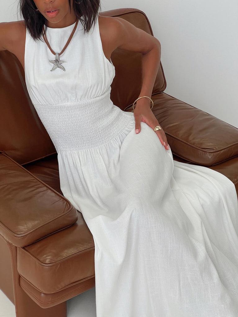 Lilienne Shirred Maxi Dress White Product Image