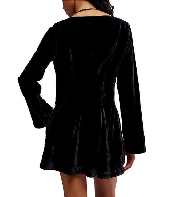 Free People Linney V-Neck Tie Front Long Sleeve Velvet Mini Dress Product Image