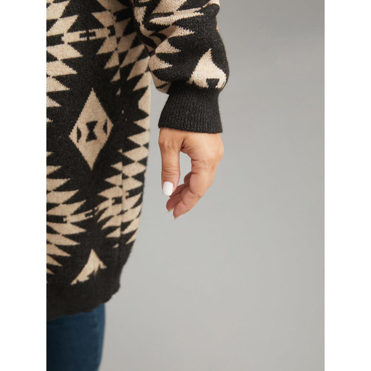 Plus Size Anti-Pilling Supersoft Essentials Geo Lapel Collar Cardigan Black Women Casual Loose Long Sleeve Everyday Cardigans BloomChic 14-16/1X Product Image