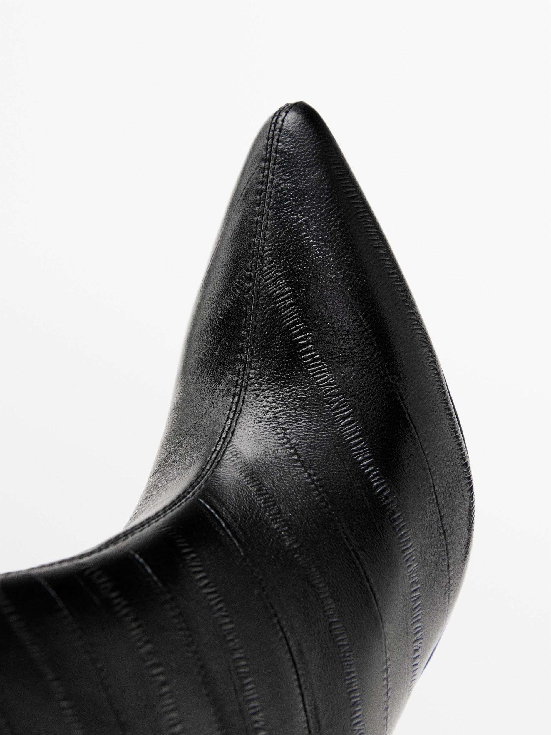 Embossed leather high-heel ankle boots Product Image