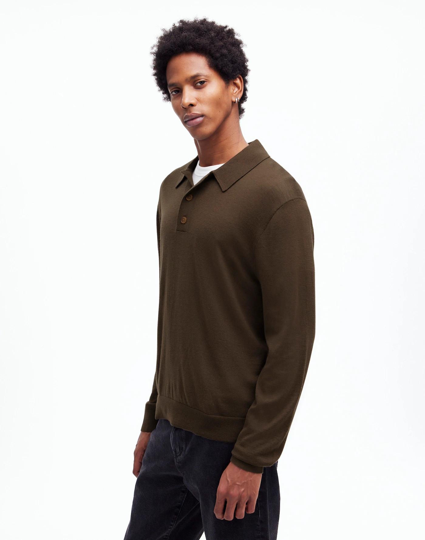 Three-Button Sweater Polo Shirt in Merino Wool Product Image