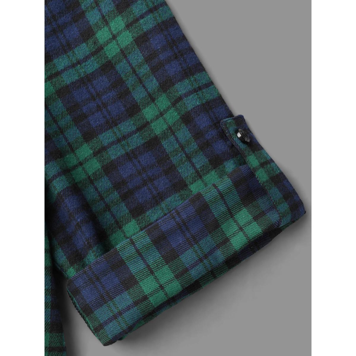 Plus Size DarkGreen Plaid Print Tab Sleeve Blouse Women At the Office Elbow-length sleeve Shirt collar Work Blouses BloomChic 28/5X Product Image