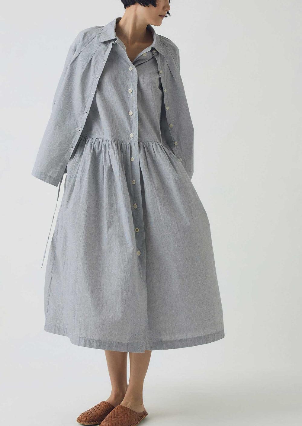 Fine Stripe Cotton Tie Shirt | Ecru/Slate Product Image