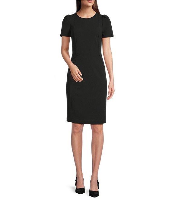 Calvin Klein Short Pleated Sleeve Crew Neck Sheath Dress Product Image