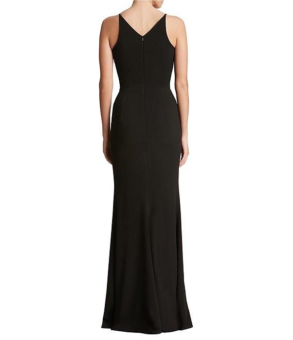Dress the Population Iris Crepe Plunge V-Neck Thigh High Slit Sleeveless Gown Product Image