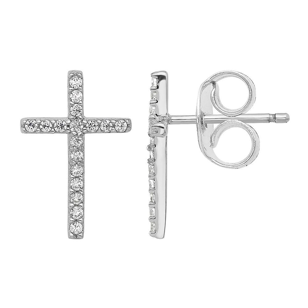 Sophie Miller Sterling Silver Cubic Zirconia Cross Stud Earrings, Women's Product Image