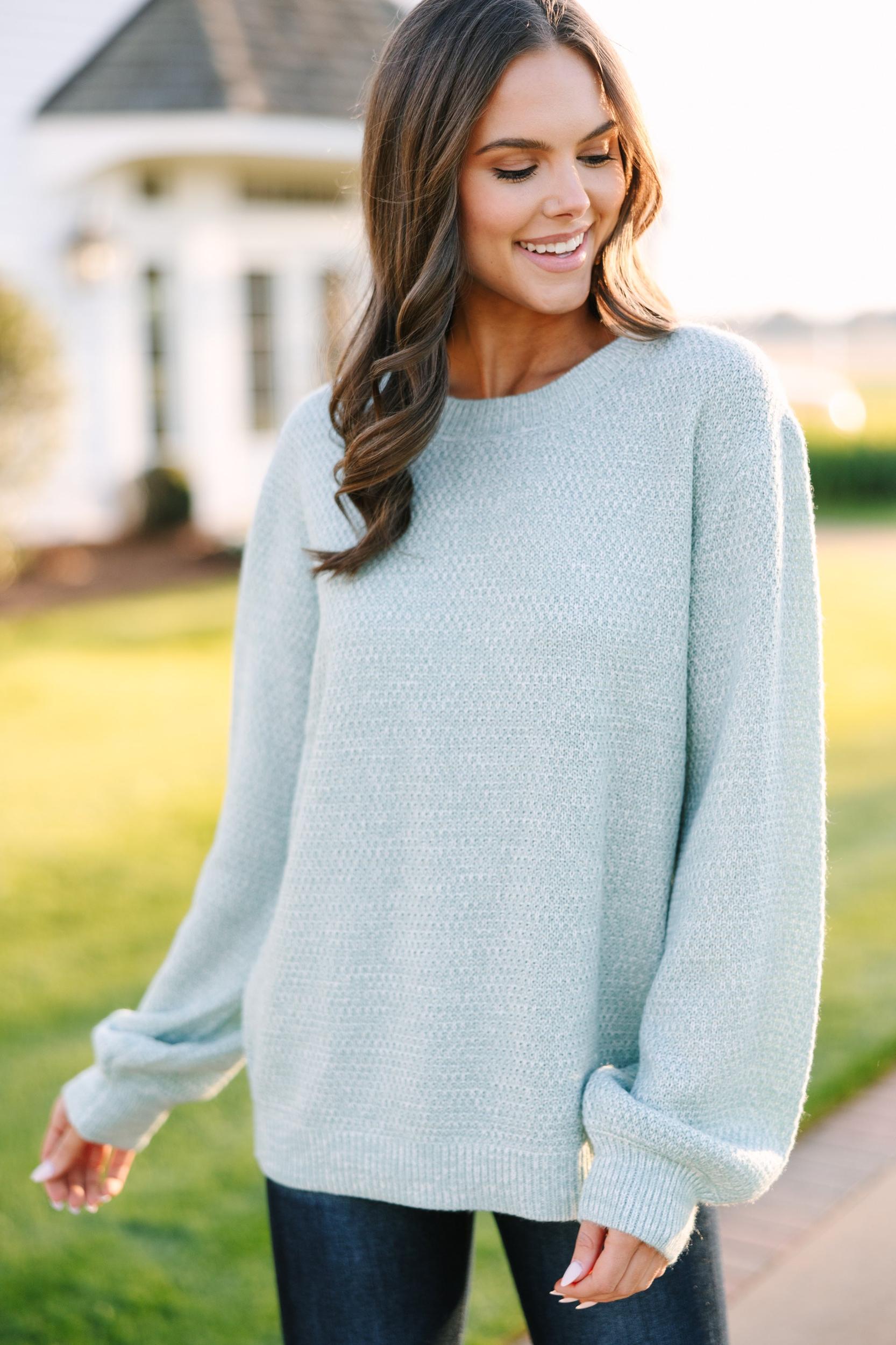 The Slouchy Light Green Bubble Sleeve Sweater Female Product Image