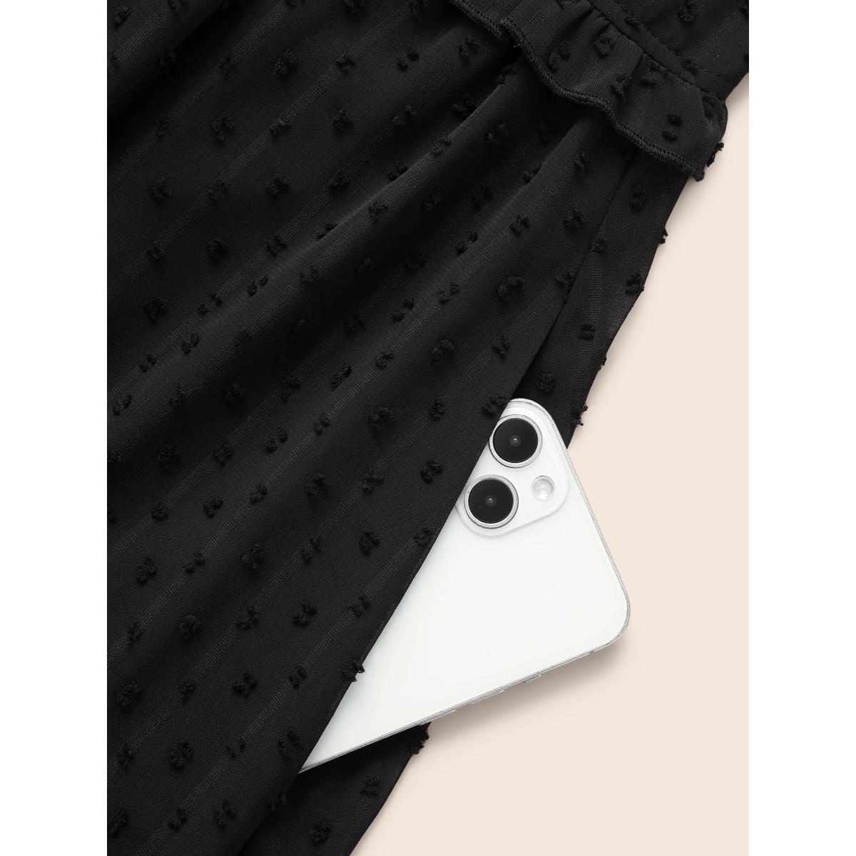 Plus Size Jacquard V Neck Ruffle Sleeve Dress Black Women Elegant Texture V-neck Half Sleeve Curvy BloomChic 30/6X Product Image