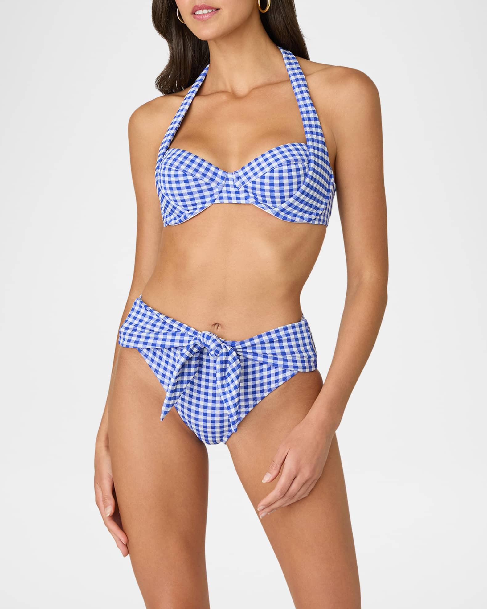 Gingham Tie High-Waist Bikini Bottoms Product Image