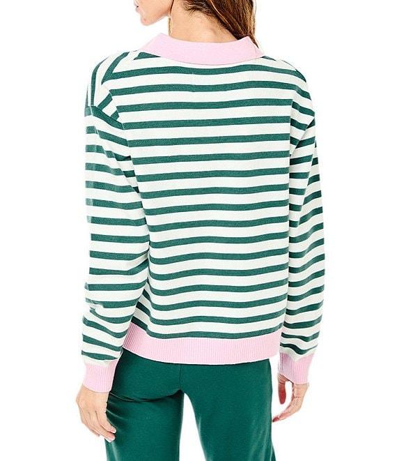 Addison Bay Lauderdale Color Block Stripe Point Collar V-Neck Dropped Long Sleeve Pullover Sweater Product Image