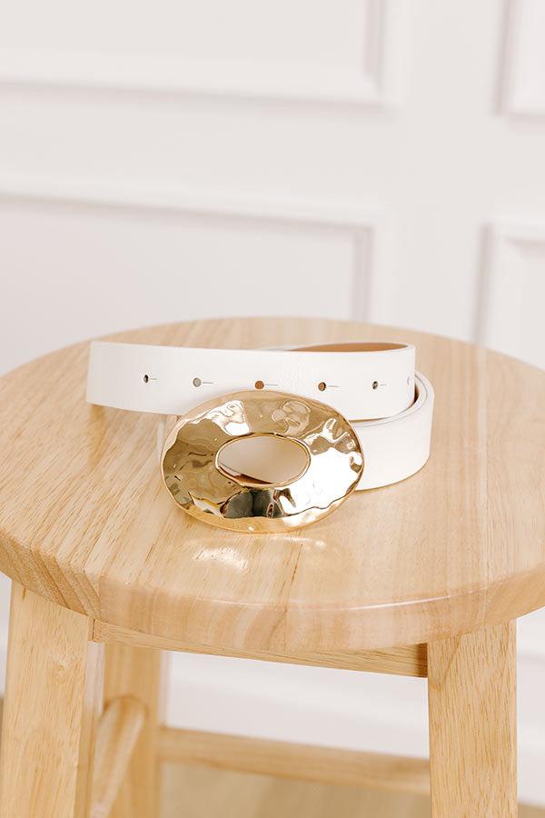 Luxe Lifestyle Faux Leather Belt in White Product Image