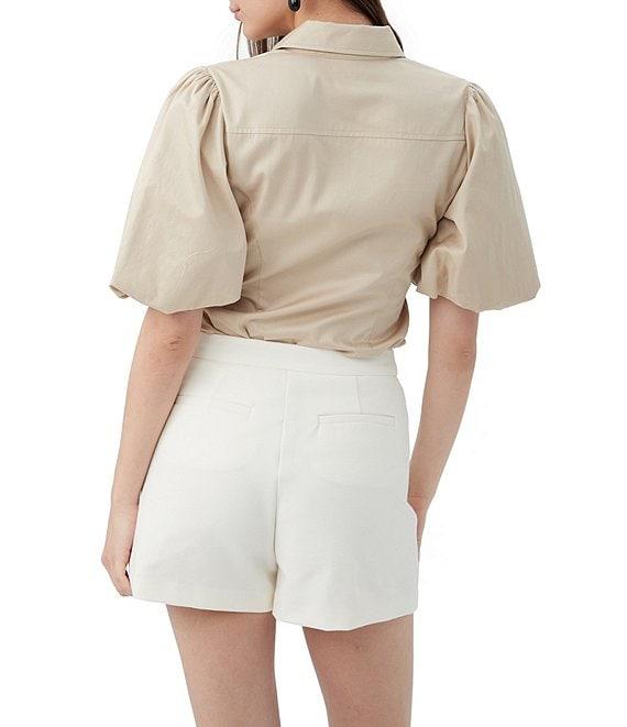 Trina Turk Kari Sateen Point Collar Short Puff Sleeve Button Down Top Product Image