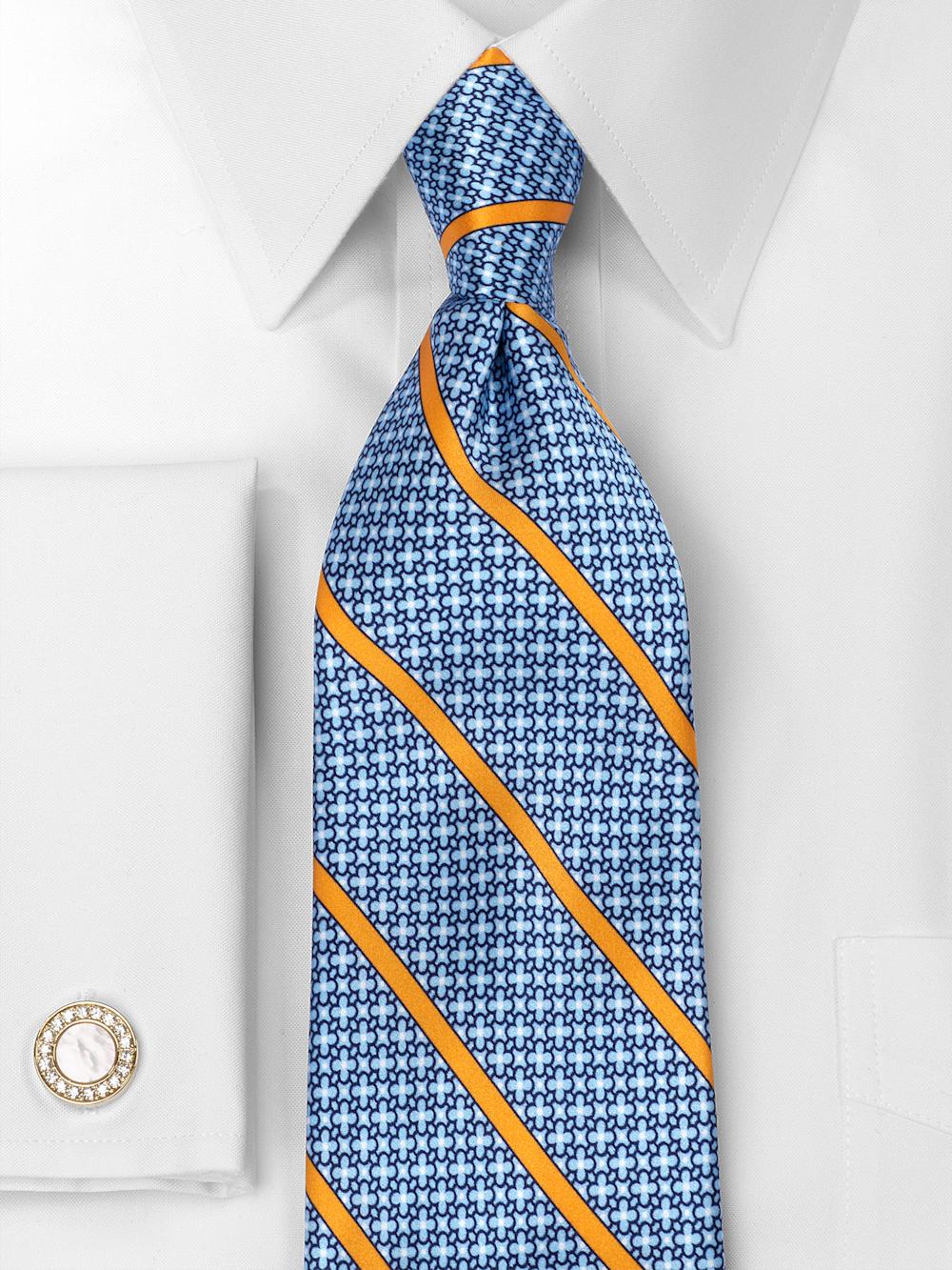 Stripe Printed Italian Silk Tie - Blue/yellow Product Image