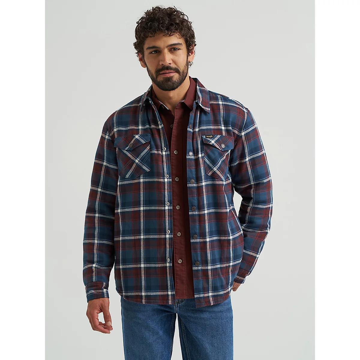 Men's Heavyweight Sherpa Lined Plaid Shirt Jacket in Dark Sapphire Product Image