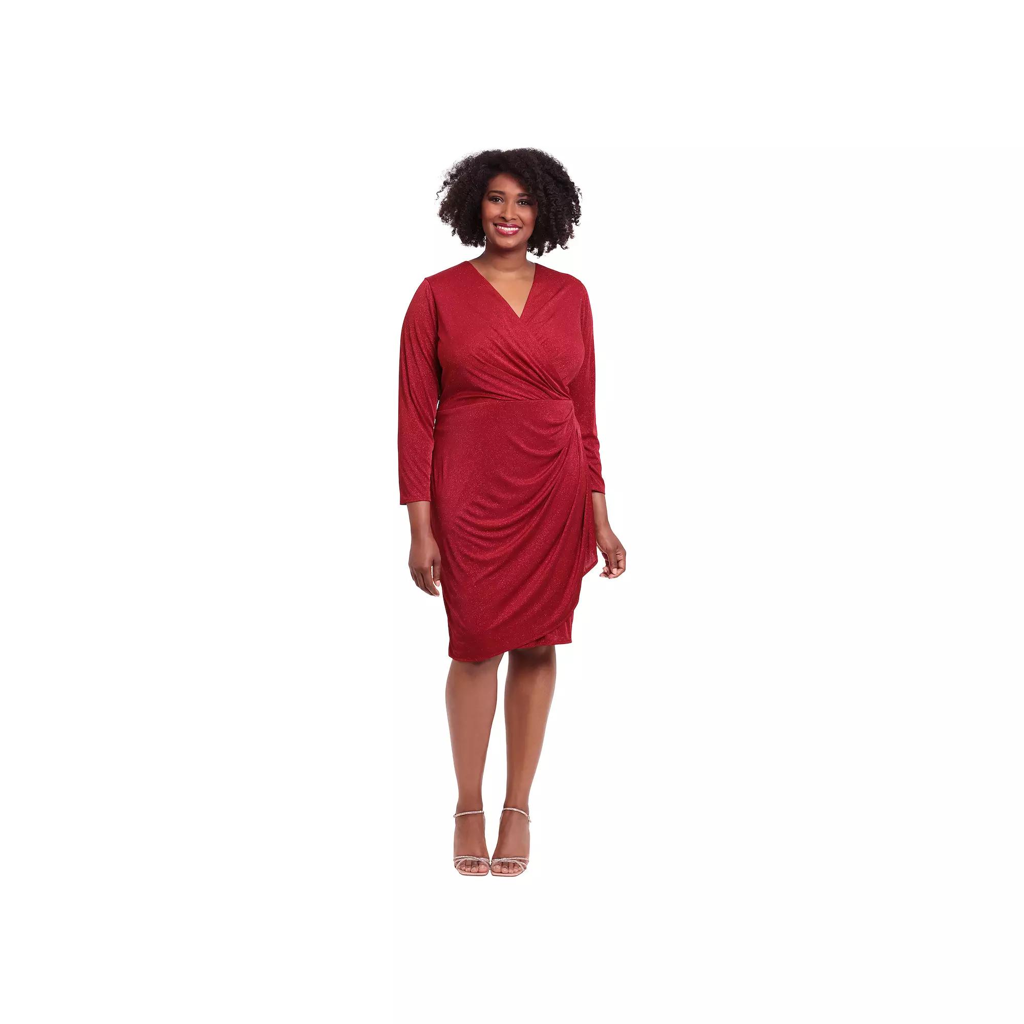 Plus Size London Times Wrap Cascade Dress, Womens Product Image