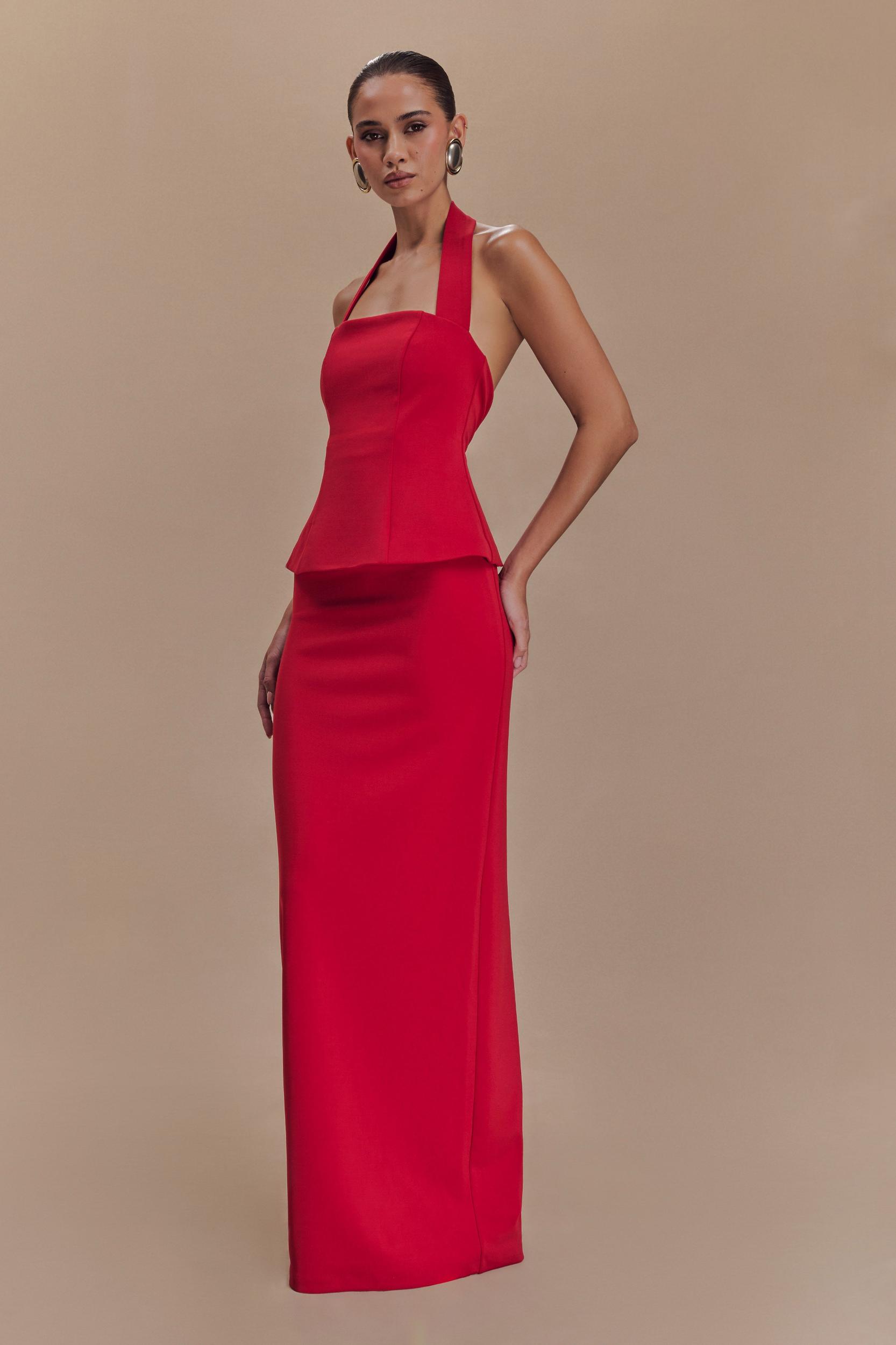 Bertie Peplum Halter Maxi Dress - Ruby Product Image