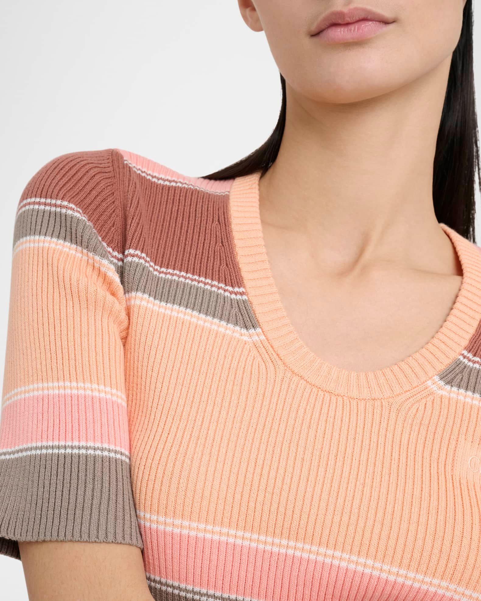 Striped Crewneck Rib Knit Cotton Top Product Image