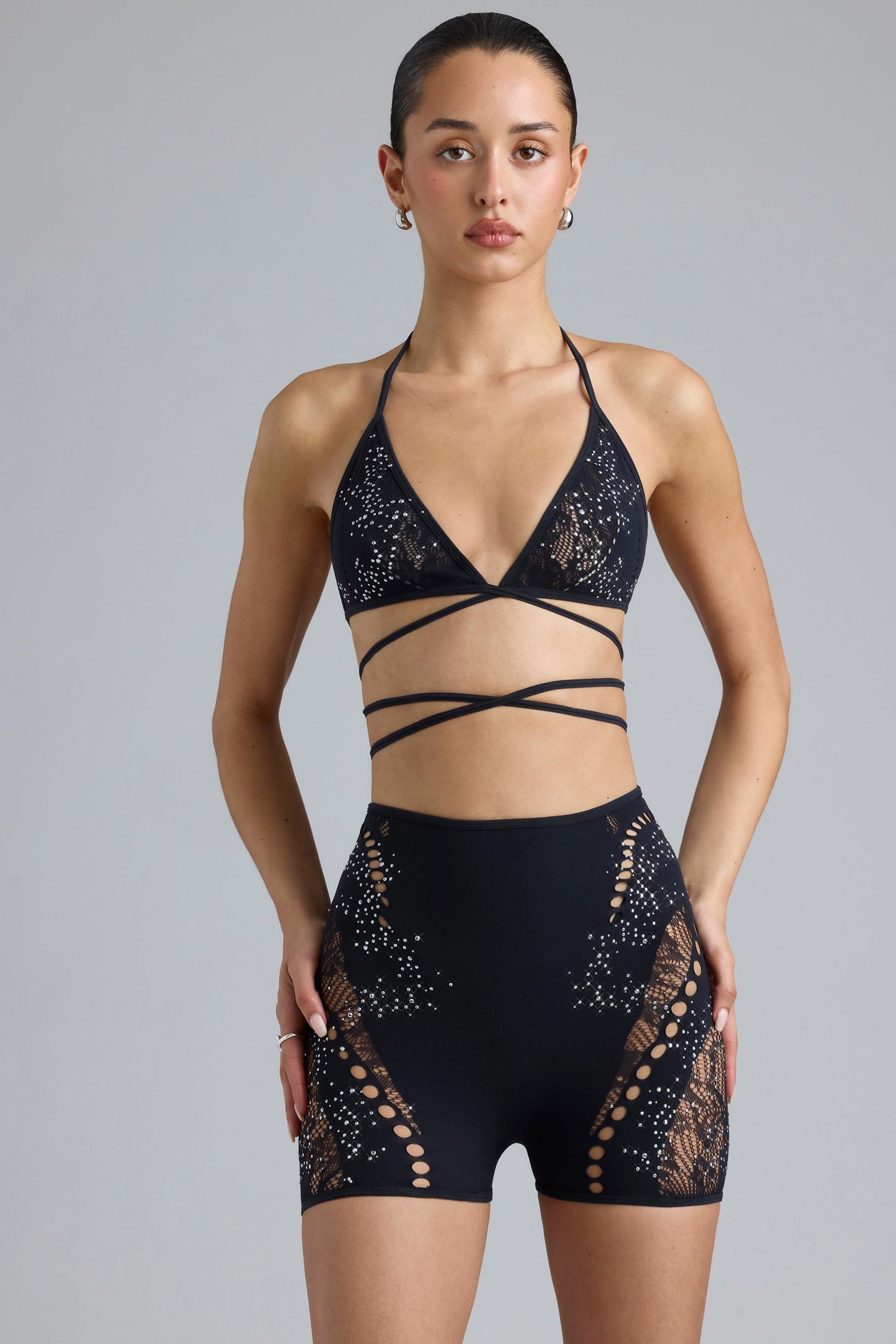 Embellished High-Waist Shorts in Black Female Product Image