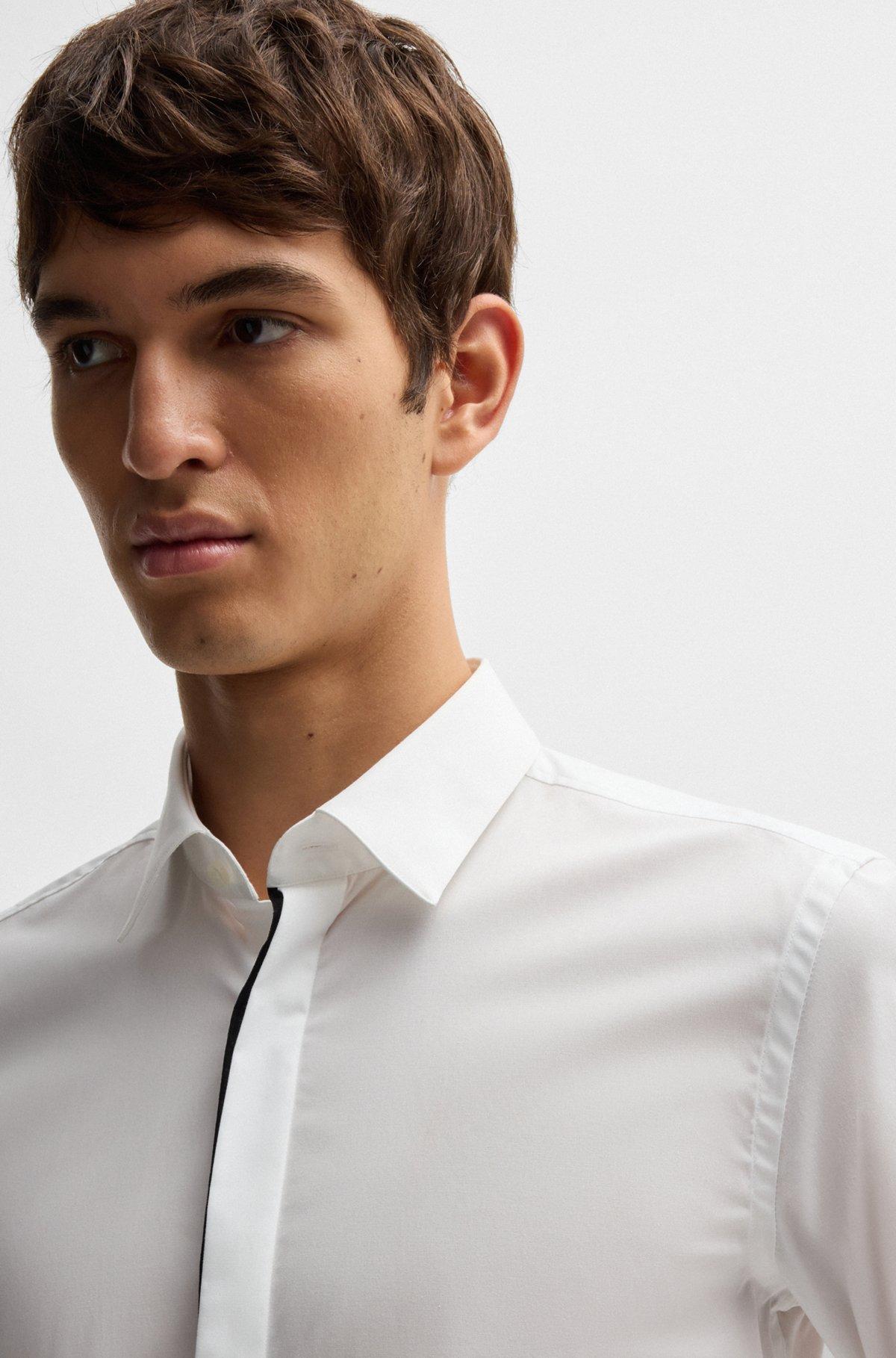Slim-fit shirt in easy-iron stretch-cotton poplin Product Image