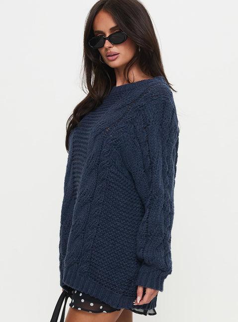 Gabrieal Knit Sweater Navy Product Image