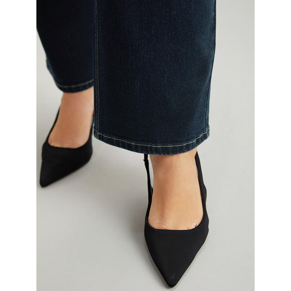 Plus Size Dark Wash Zipper Fly Straight Leg Jeans Women Midnight Casual Plain Plain High stretch Pocket Jeans BloomChic 12/L Product Image