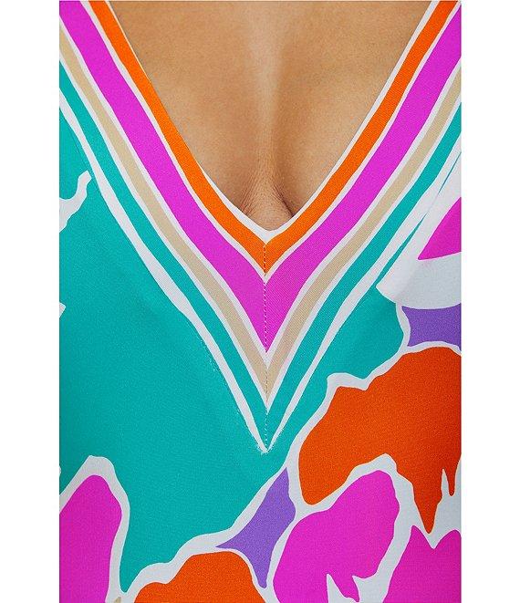 Trina Turk Amalfi Floral Border Print Plunge One Piece Swimsuit Product Image